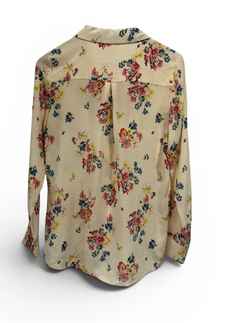Sezane Pierro Silk Cream Floral Long Sleeve V Neck Button Up Blouse Top - 34